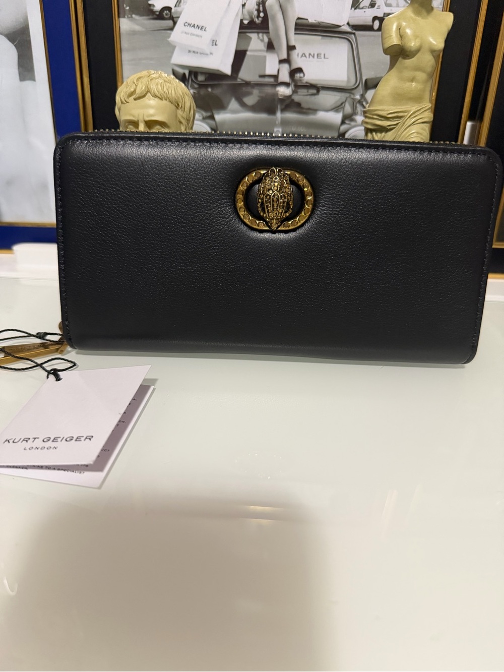 NWT Kurt Geiger Black Leather Zip-Around Wallet with Gold Emblem - Picture 4 of 9